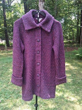 ISABELLA BIRD Wool Blend Knit Sweater Coat Jacket Purple Chevron - Size S